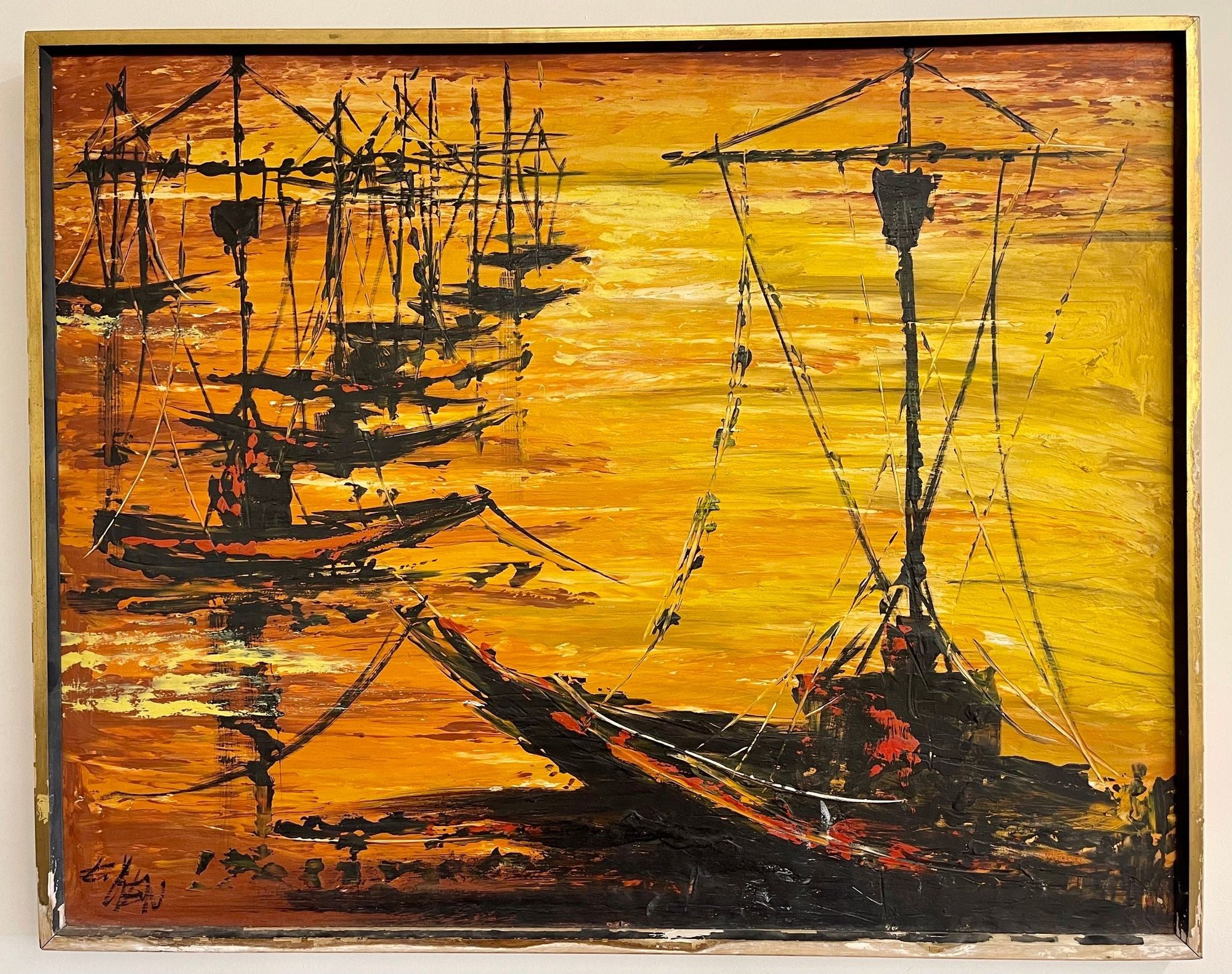 Palette Knife Oil Painting of Fishing Boats