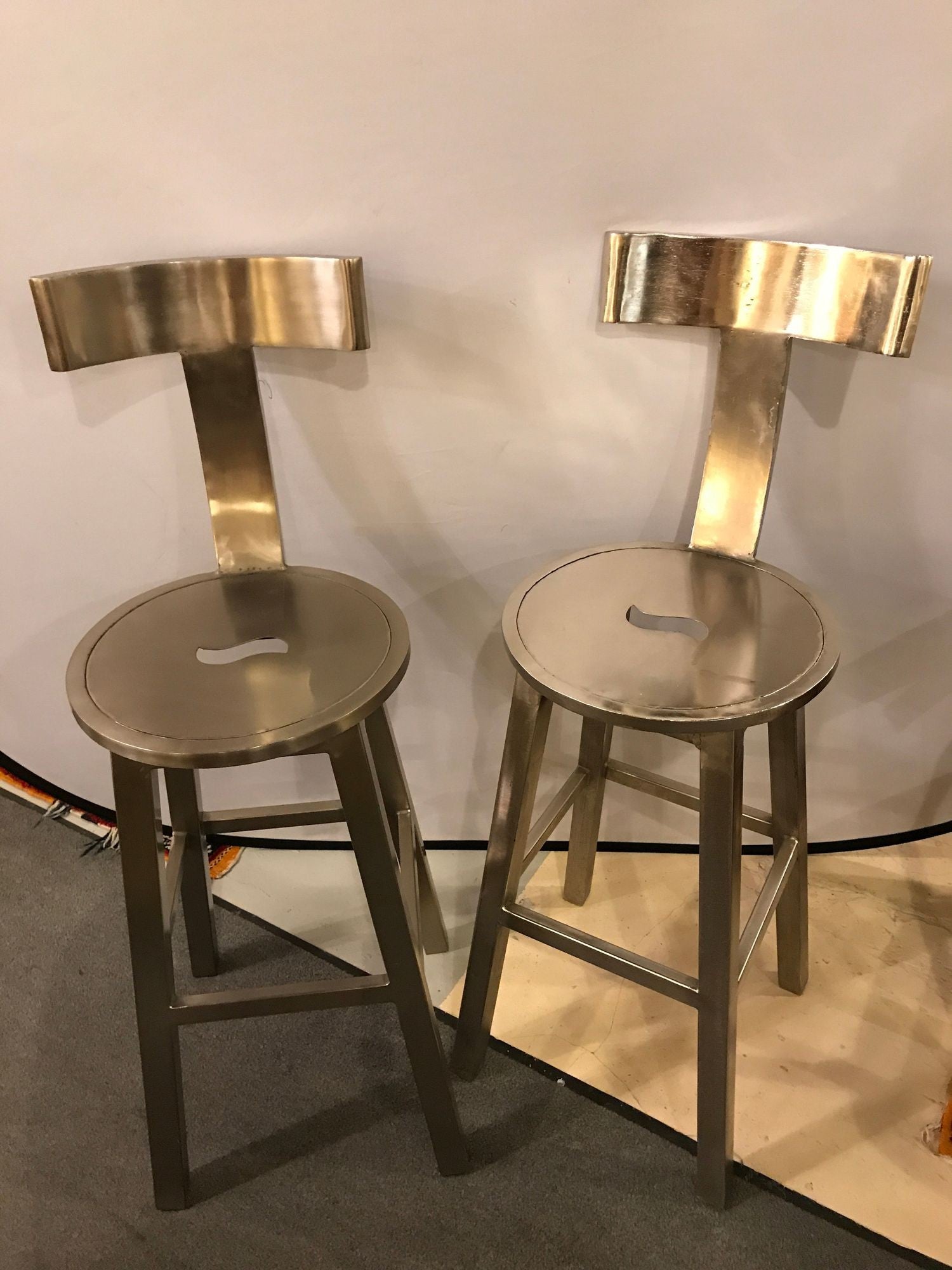A Pair Of Deco Style Steel Bar Stool
