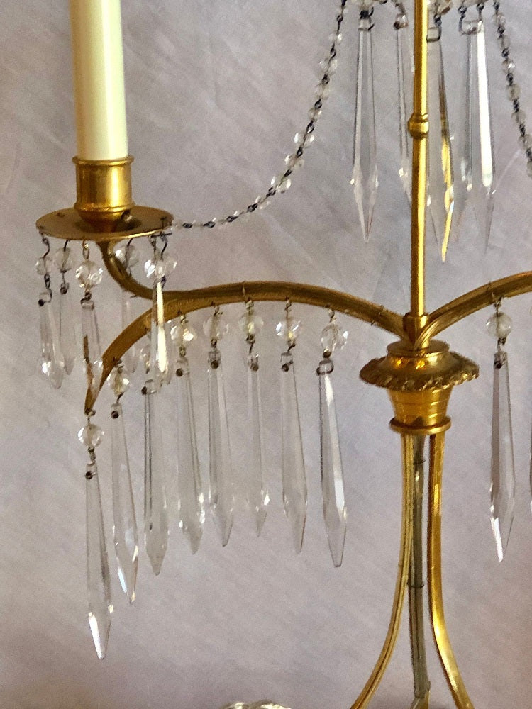 Pair of 19th Century Russian Neoclassical Table Lamp, Dore Bronze, Crystal