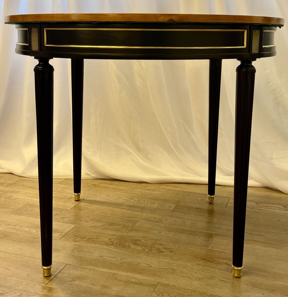 Hollywood Regency Ebony Game, Card Table, Louis XVI Style, Bronze Mounted