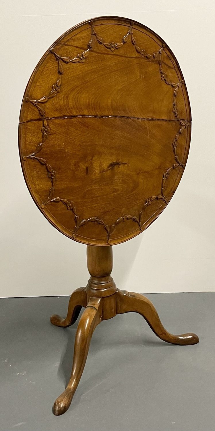 19th Century American Pie Crust Table, Tilt Top, Solid Wood Carved.