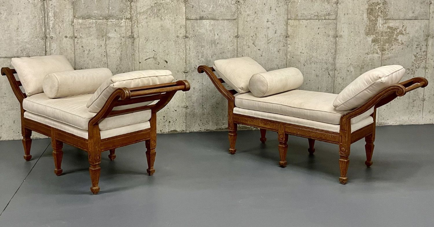 Pair of Mid Century Window Benches, Daybeds, Custom Upholstery, Pillows