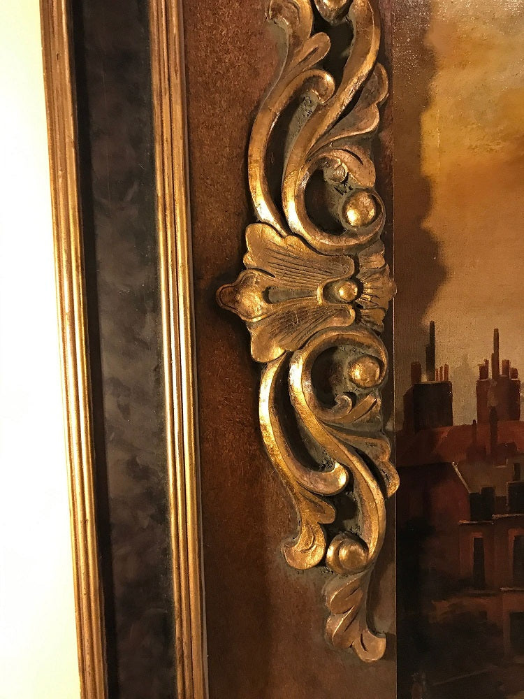 Oil on Canvas "City View" Sunset City Scene with Palace Signed Kitty Young