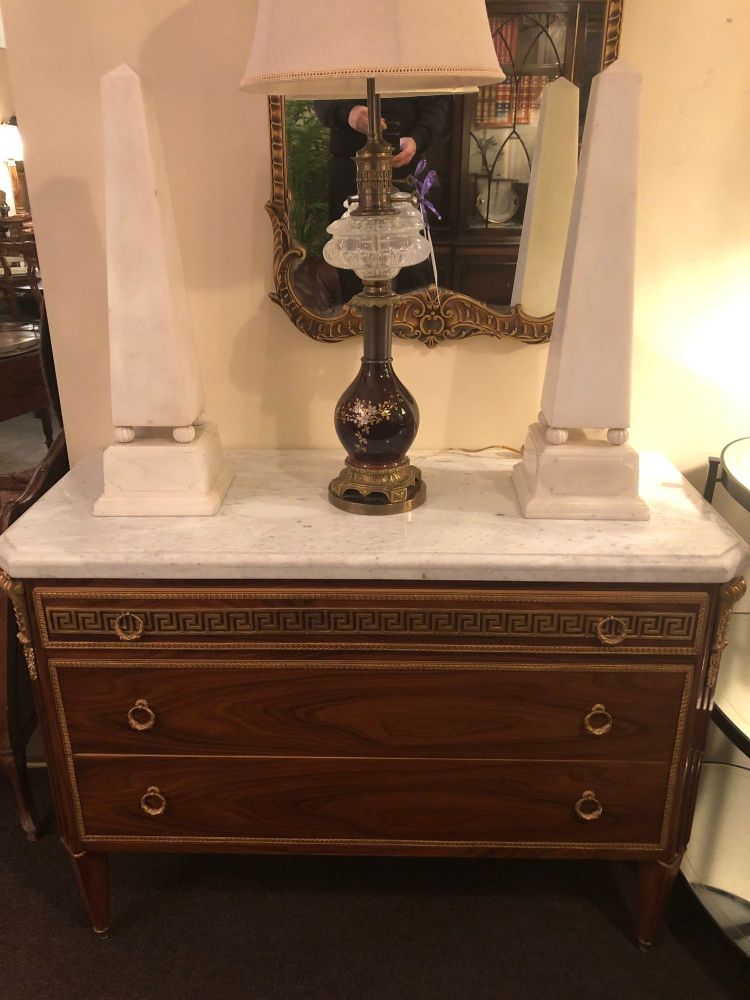 Pair of Large Antique 19th-20th Century Solid Marble Obelisks on Pedestals