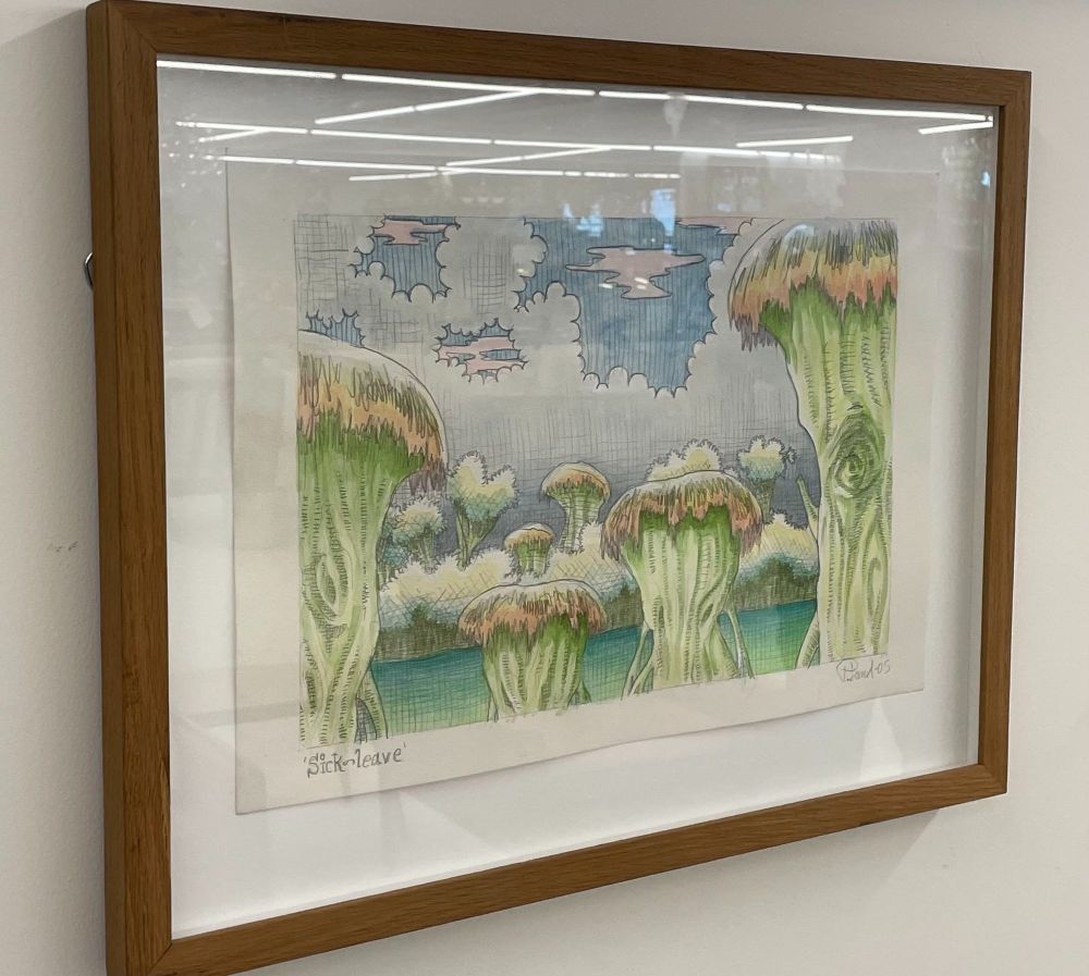 Graphite and Watercolor on Canvas by Danish Artist Peter Land