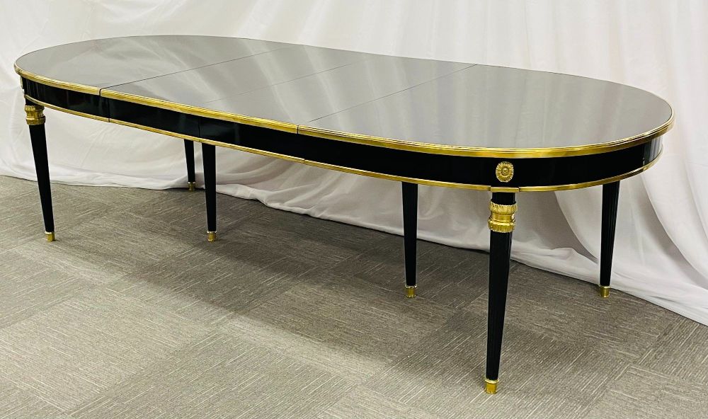 Maison Jansen Ebony Dining Table. Louis XVI Style 2 Leaves.
