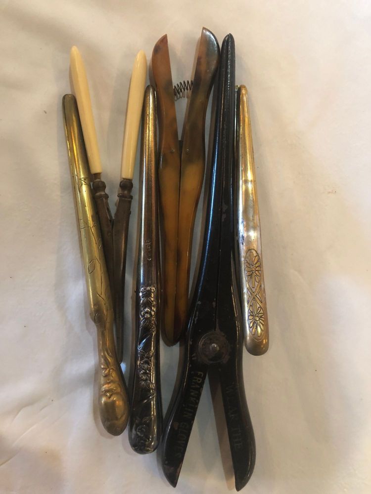 Six Assorted Metal and One Bakelite Antique Glove Stretchers Some Engraved