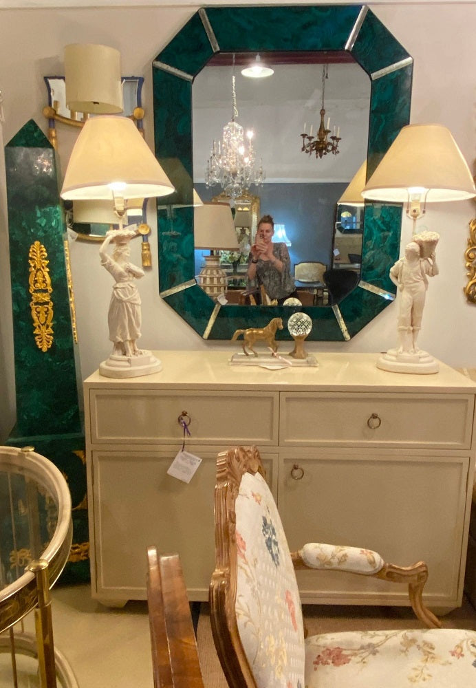 Hollywood Regency Octagonal Wall Mirrors Antiqued Malachite Style