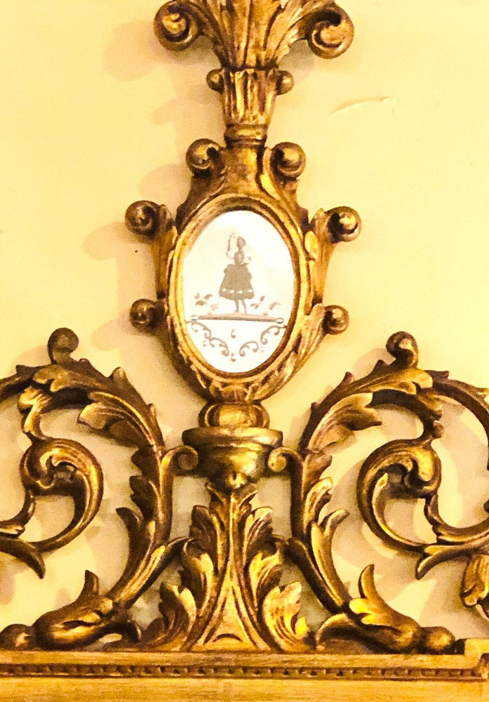 Gilt Carved Wall, Console or Table Mirror with High Open Fleur-de-Lis Pediment