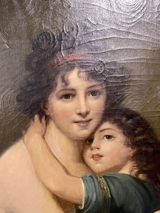 Large Oil Canvas Mother and Child signed L. Nicolas, Elisabeth Vigee-Lebrun