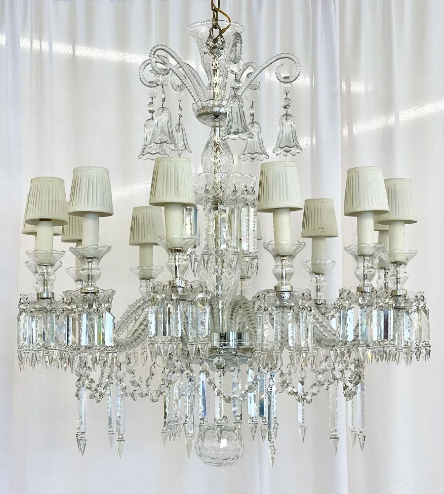 Baccarat Style Chandelier, Crystal, 12 Light, Hollywood Regency, Monumental