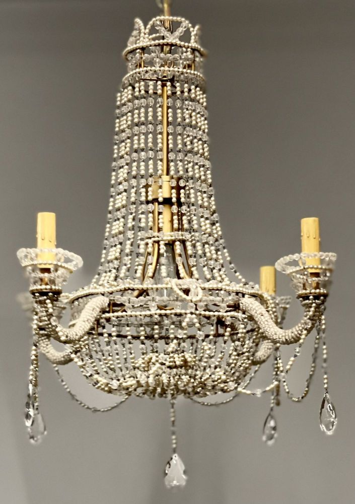 Basket Weave French Crystal Pearl Beaded Chandelier