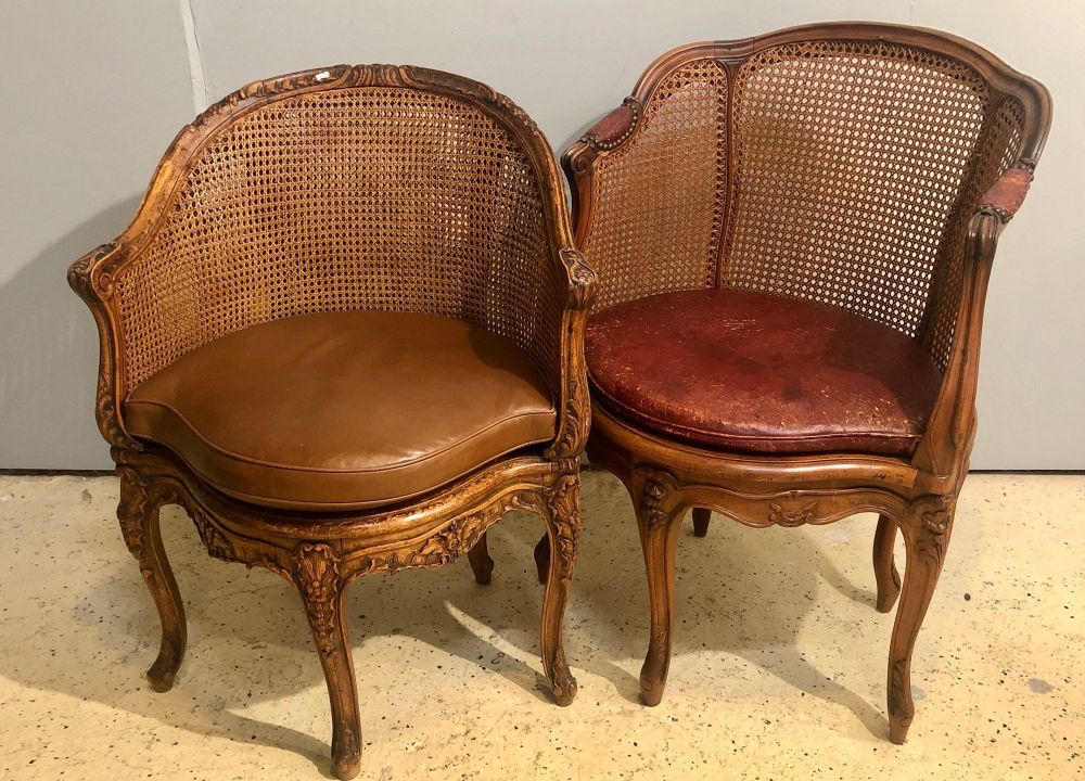 Two 18th Century French Caned Bergere de Bureau, a Compatible Pair
