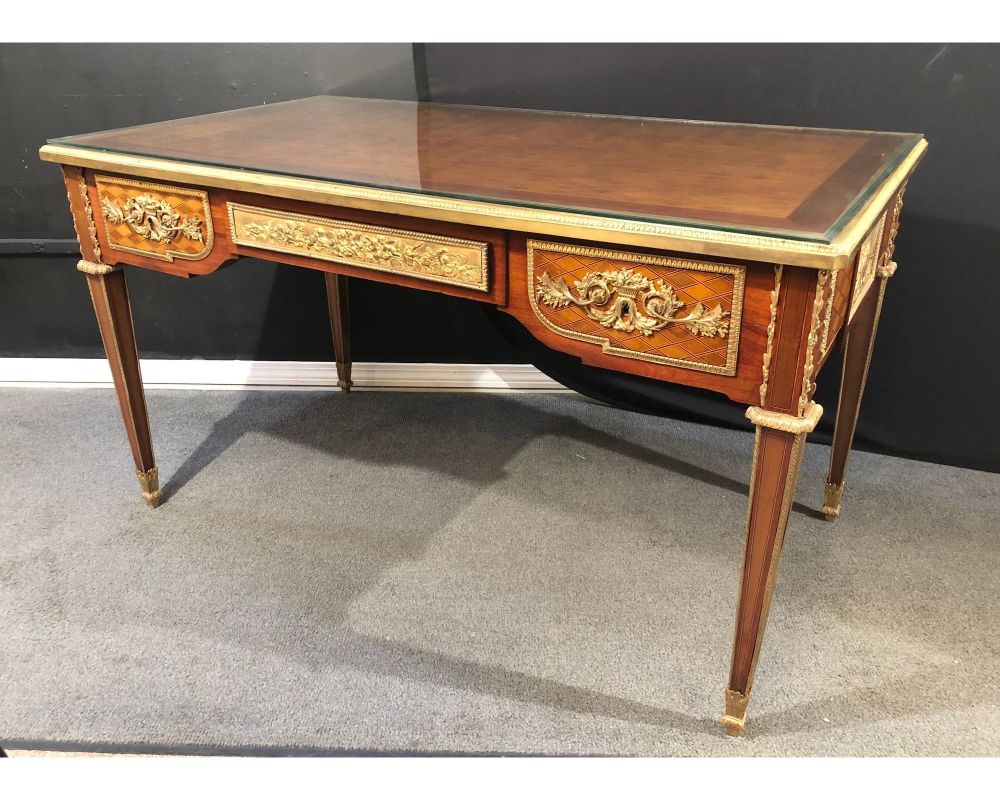 Louis XVI Style 19th-20th Century Bronze Mounted Desk Manner Linke