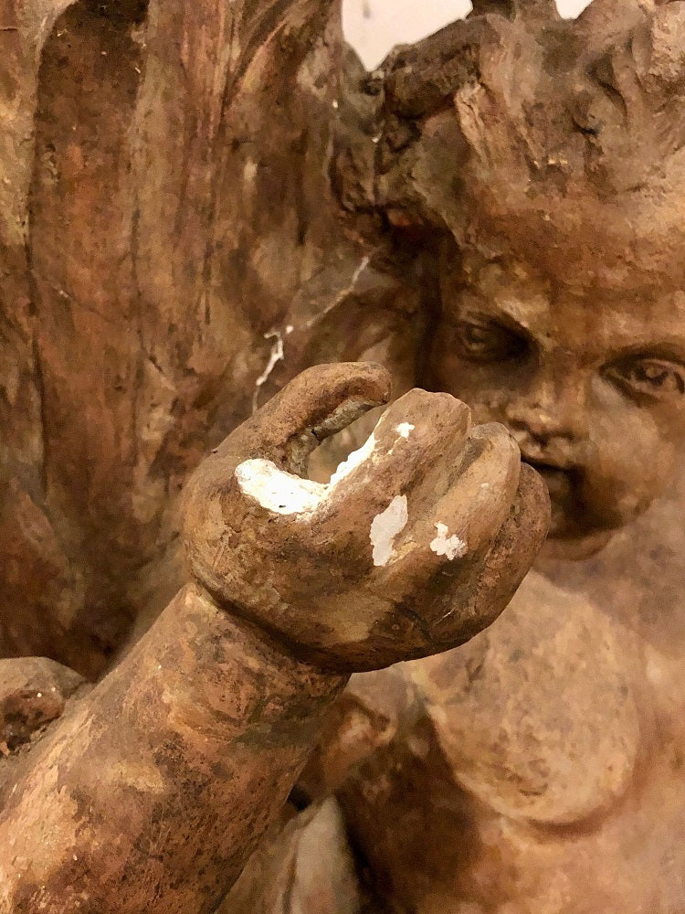 Late 18th or Early 19th Century Terracotta Putti Figural Fountain / Planter Base