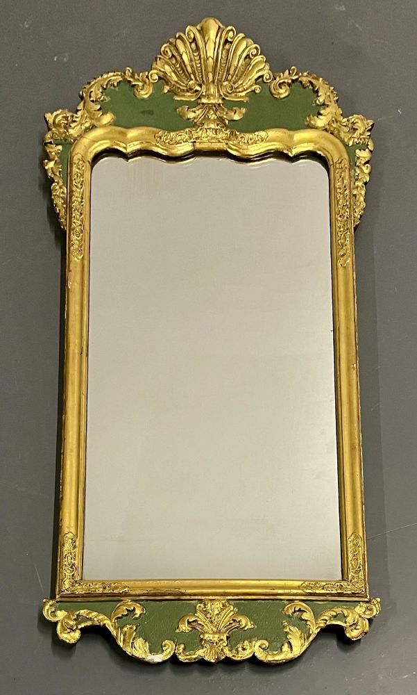 Antique Hollywood Regency Wall/Console Mirror, Parcel Gilt and Paint Decorated