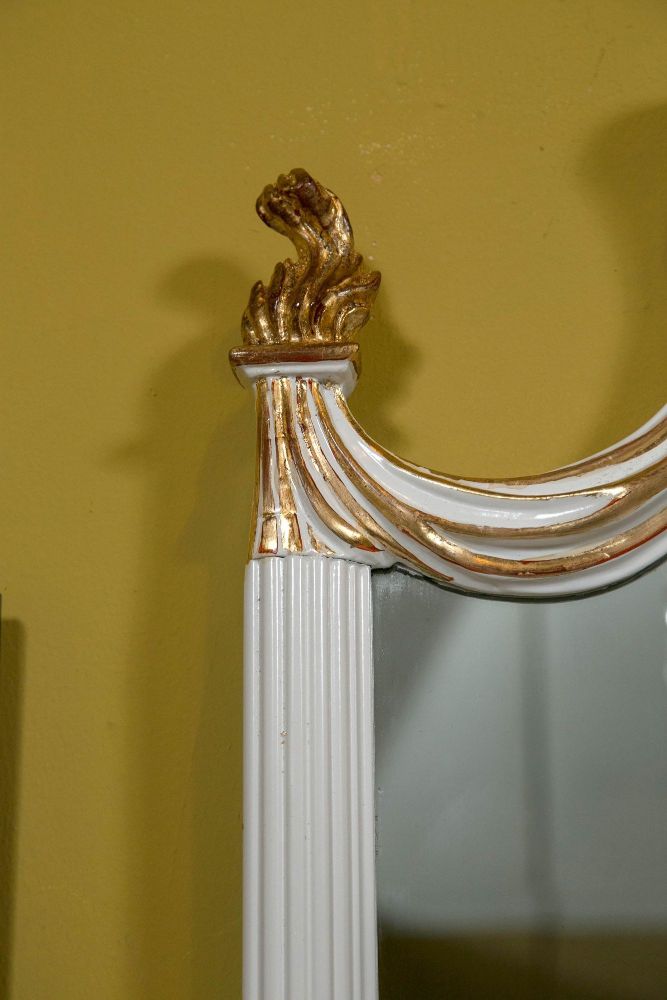 Hollywood Regency White Lacquered Giltwood Wall Console Mirror Paint Decorated