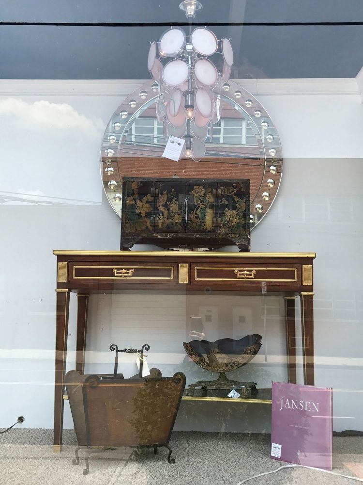 Jansen Style Two-Drawer Marble-Top Bronze Console or Serving Table