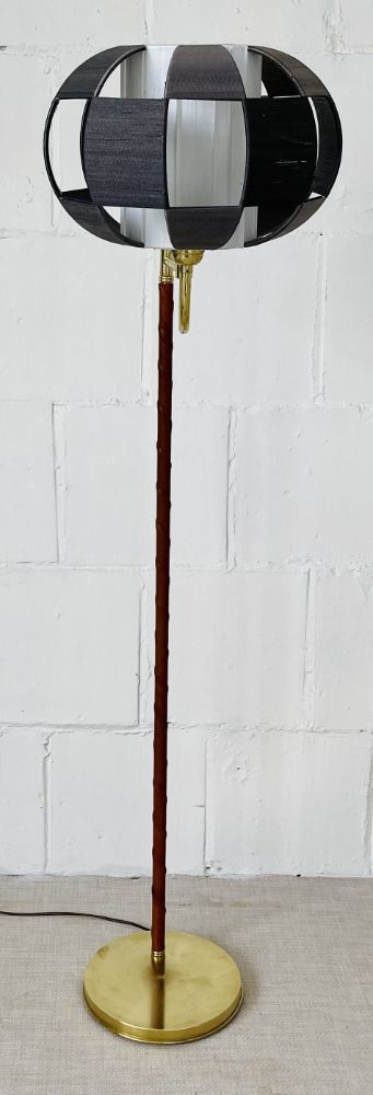 EWA, Mid-Century Modern, Floor Lamp, Leather, Brass, Sweden, 1950s