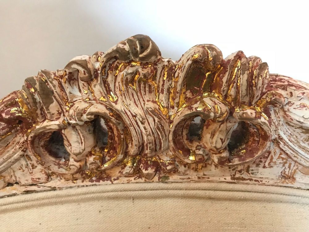 Pair of Antique Louis XV Style Armchairs in Painted Distressed Frames