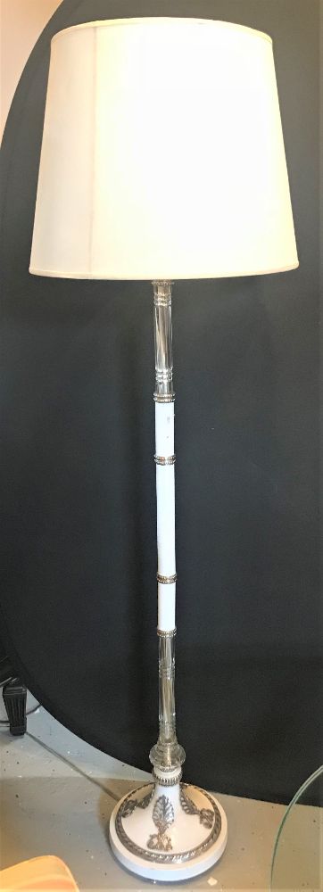 Hollywood Regency Style White Marble Glass and Silver Plate Floor Standing Lamp