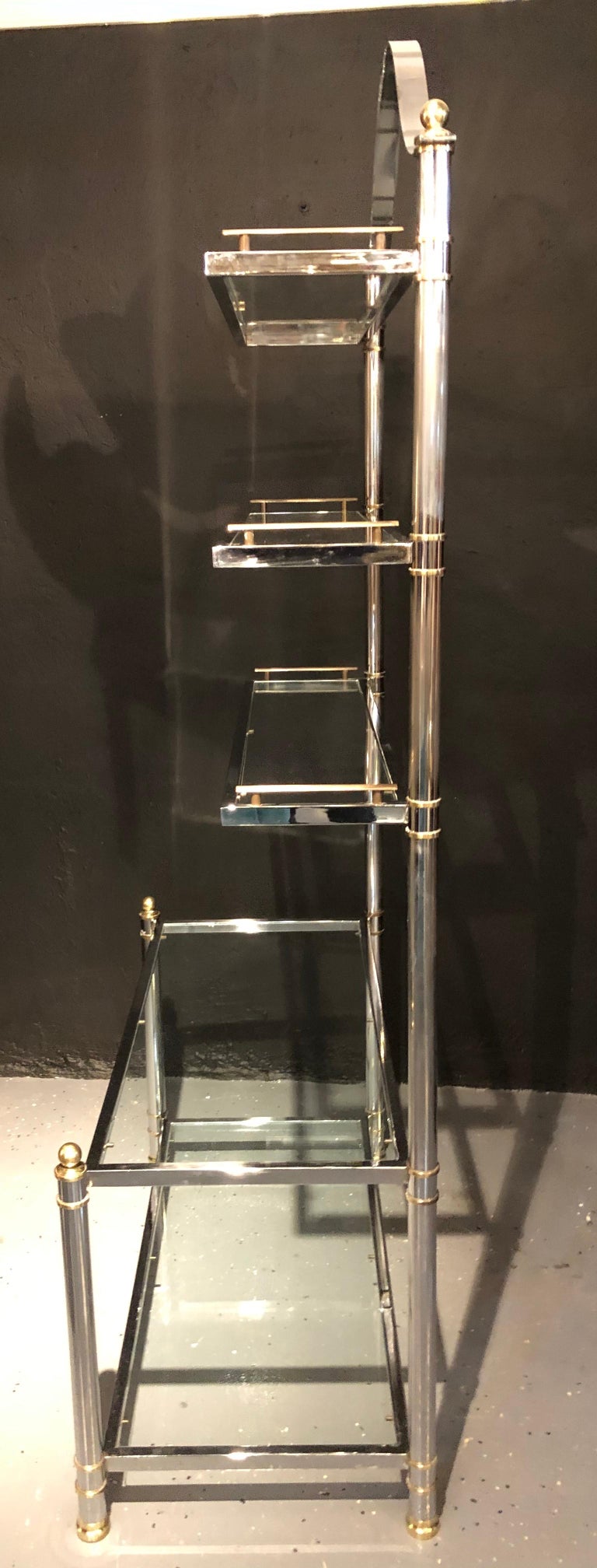 Maison Jansen Style Hollywood Regency Étagère, Bookcase, Brass and Steel Design