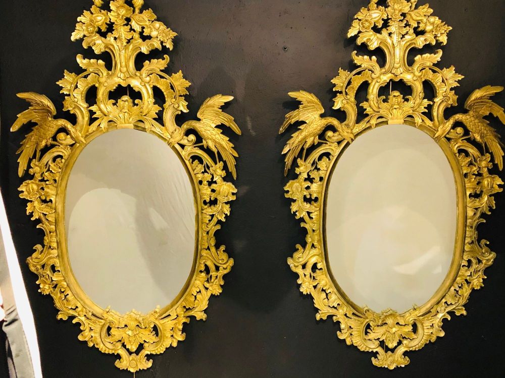 Chippendale Style Console, Wall or over the Mantle Mirrors, a Pair Italian