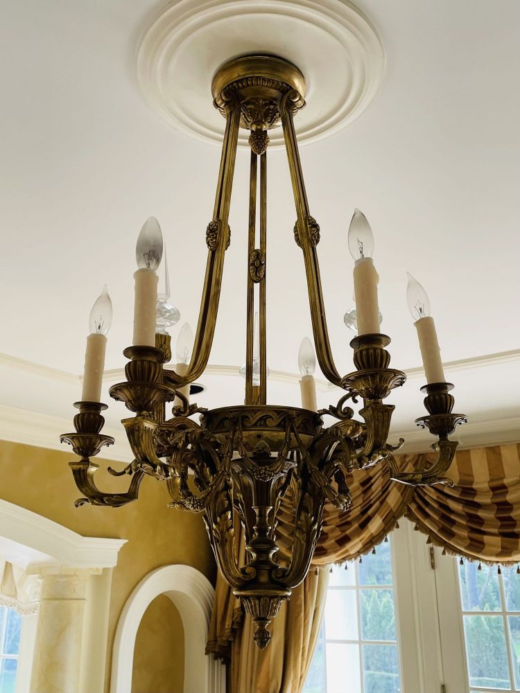 Louis XVI 19th Century Dore Bronze Chandelier, Six Light, Estate Item