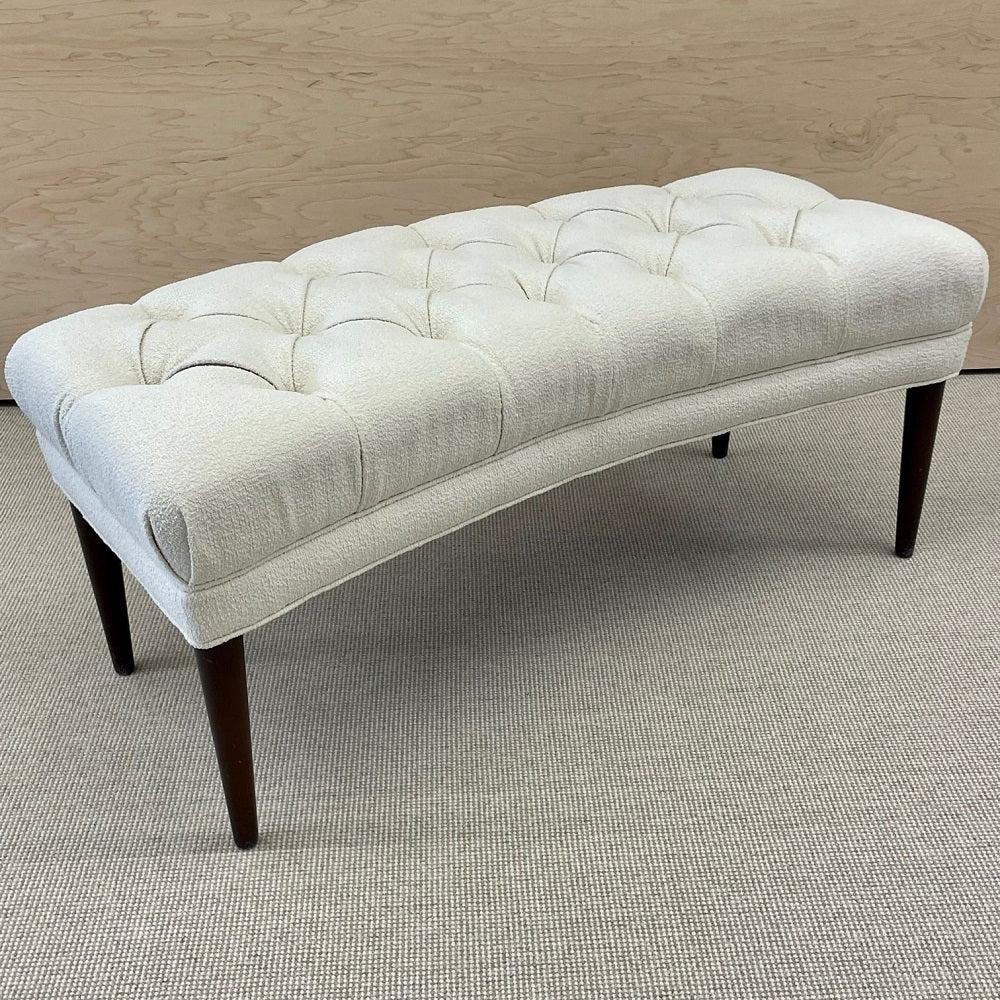 Mid-Century Modern Freeform Tufted Bench, American Designer, Ebony Wood, Bouclé