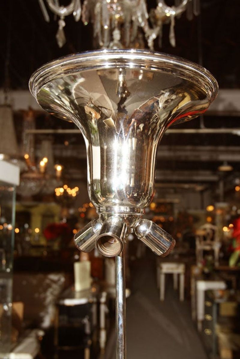 Chrome and Cowhide Art Deco Style Floor Lamp Chrome Shade