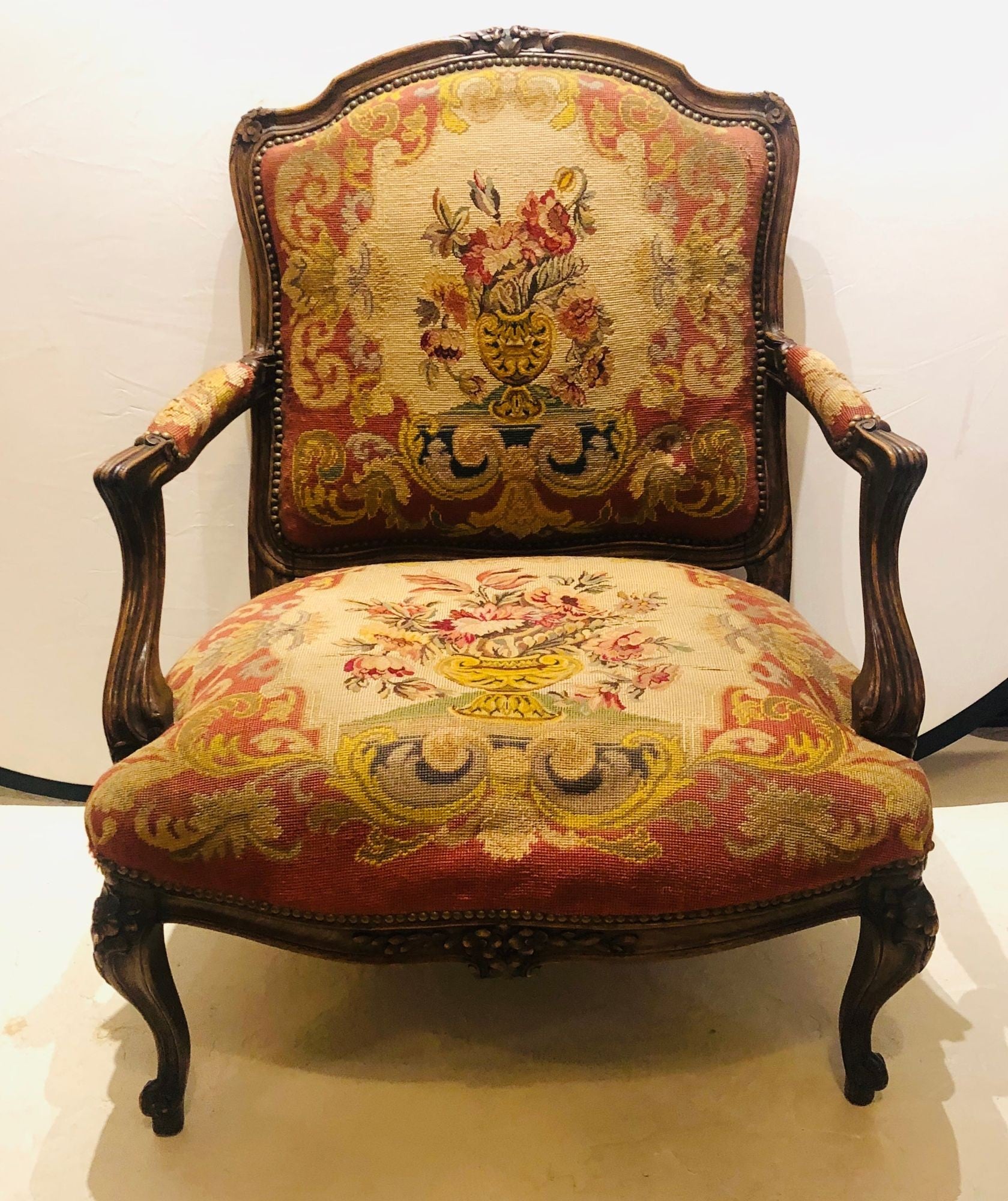 19th Century Louis XV Style Armchair Bergere Petite and Gros Point Upholstery