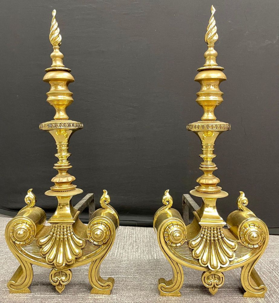 Pair of Bronze Andirons, Large and Impressive