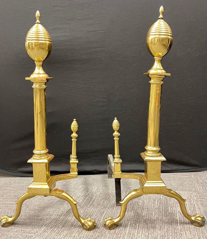 Pair of Large Bronze Georgian Style Andirons