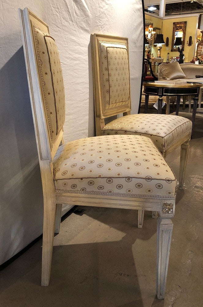 Set of Five Jansen Style Paint Decorated & Gilt Louis XVI Style Dining Chairs