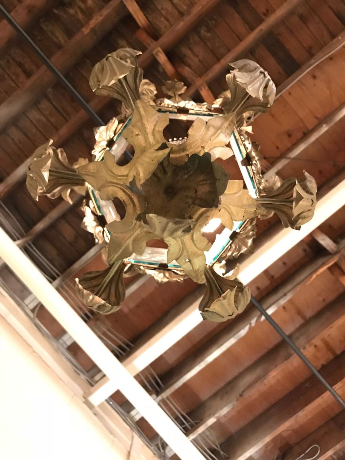 Hollywood Regency Gilt Metal Etched Glass Hanging Lantern