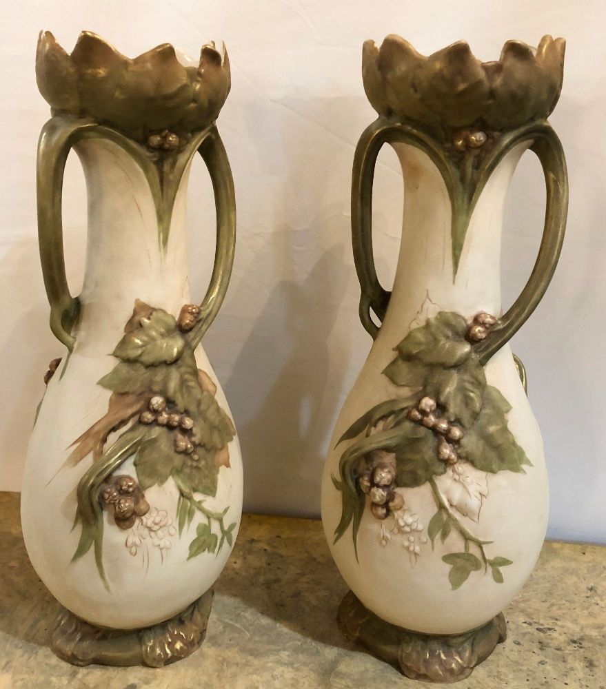 Pair of Royal Dux Flower Vases or Centerpieces, Art Nouveau Era
