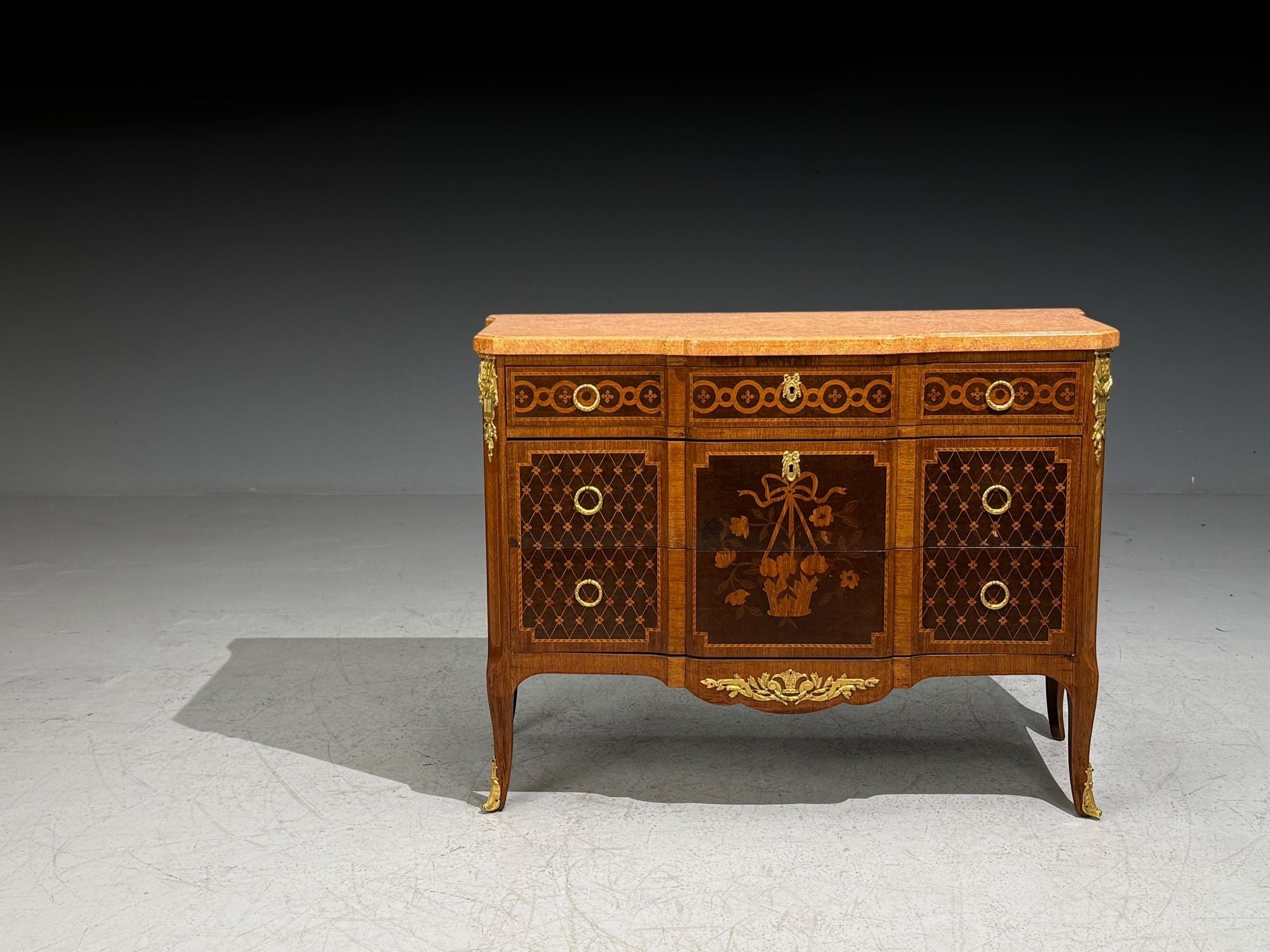 Louis XVI, Commode, Bronze, Parquetry, Faux Marble, France, 20th c.