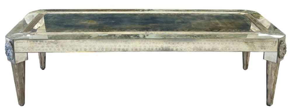 Versace Style Mirrored Cocktail, Low or Coffee Table, Etched Glass, Palatial,