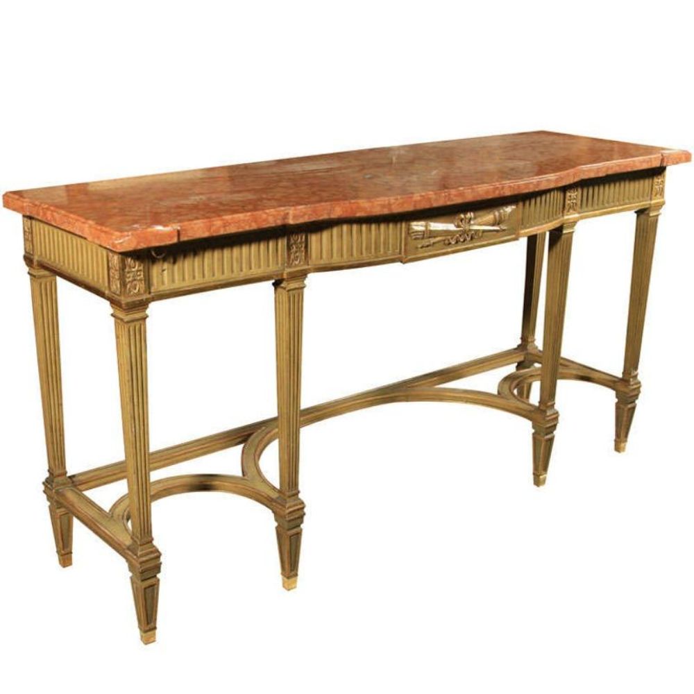 Maison Jansen Console with Six Raised Legs and Marble Top
