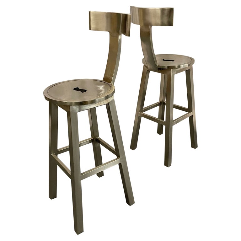 Pair of Modern Industrial Style Steel Bar / Counter Stools, Organic Form