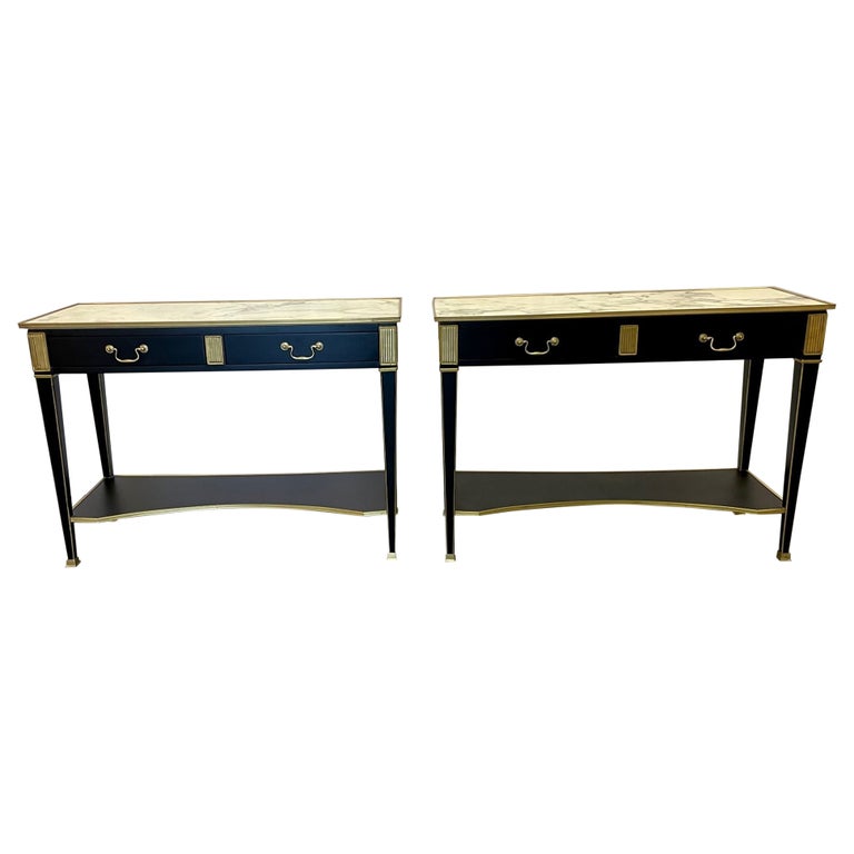 Pair of Hollywood Regency Neoclassical Ebony Console Tables, Manner Jansen