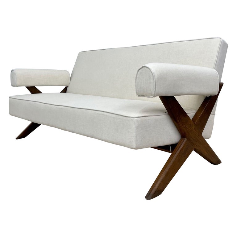 Pierre Jeanneret Upholstered X-Leg Sofa, Mid Century Modern, Chandigarh