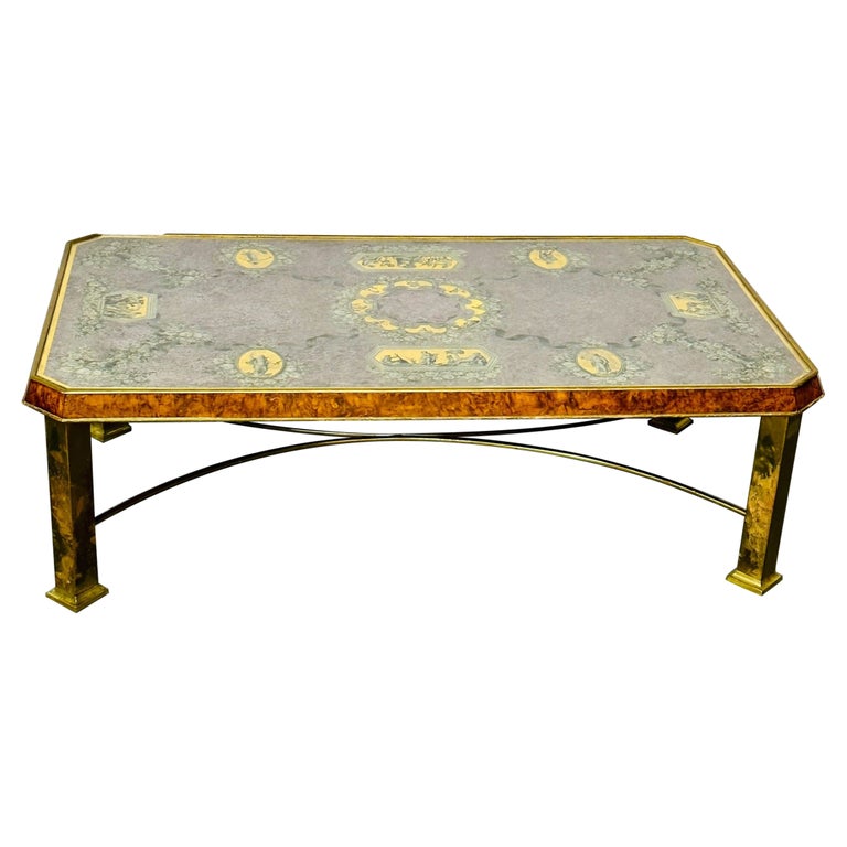 Piero Fornasetti Style Italian Coffee, Cocktail Table, Bronze, Burlwood, 1940s