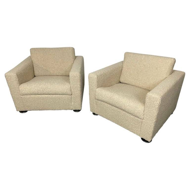 Pair Stendig Arm Chairs, Switzerland, New Sheepskin Boucle, Mid Century Modern