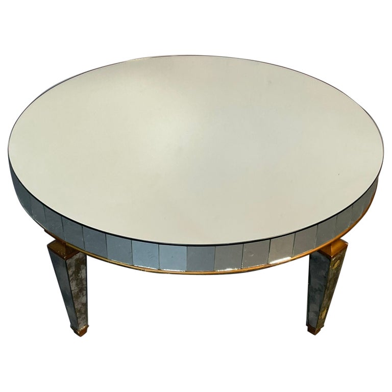 Art Deco Style Mirrored Circular Coffee / Cocktail / Low Table, Distressed