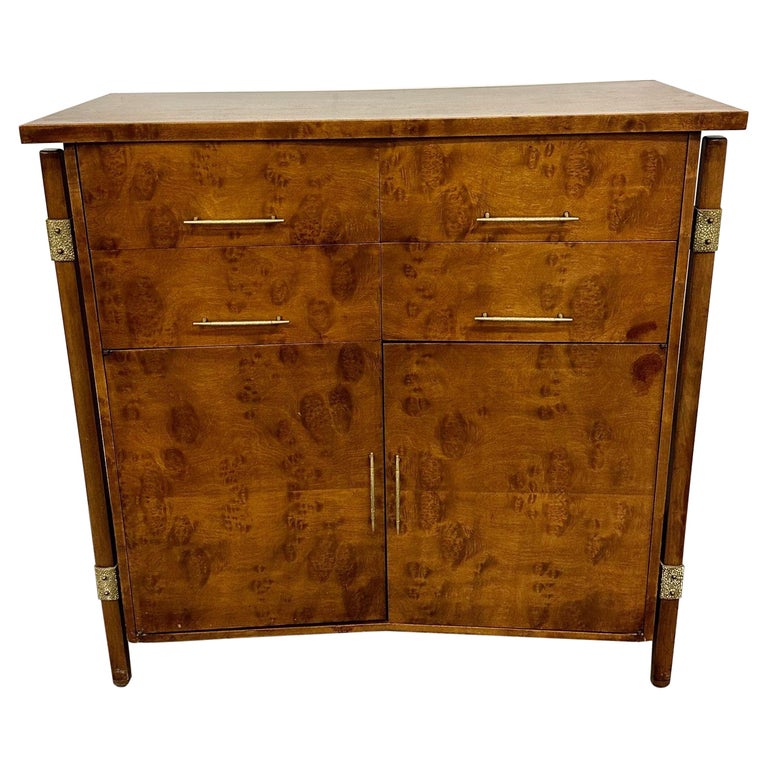 Mid-Century Modern Burlwood Hi-Boy Dresser / Wardrobe Cabinet, Brass A