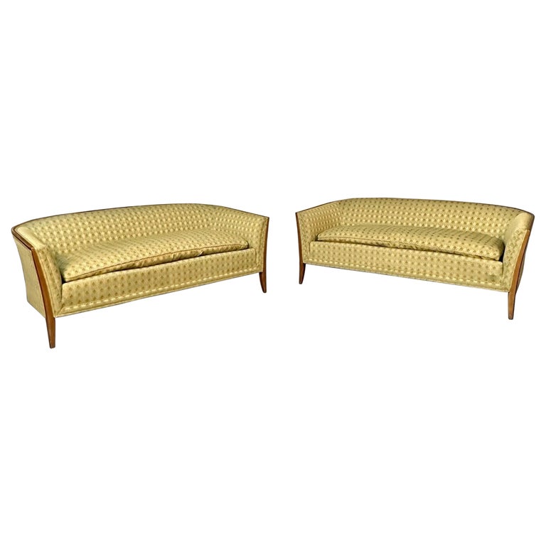 Pair Curved Mid-Century Modern Sofas / Settees, Loveseats John Stuart for Irwin