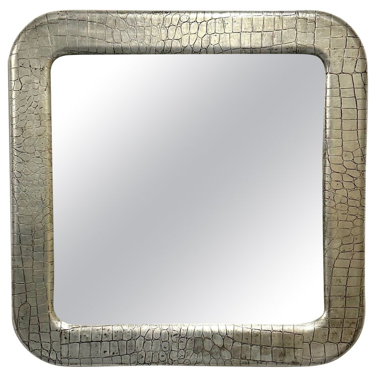 Mid-Century Modern Wall Mirror, Embossed Crocodile Leather, Baughman for Coggin