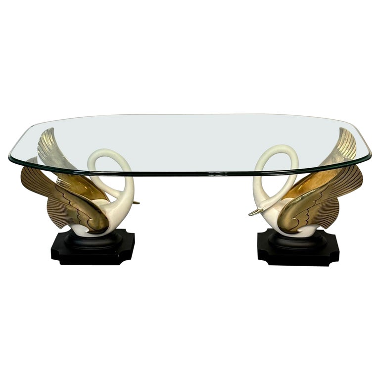 Hollywood Regency Maison Jansen Swan / Dove Coffee, Cocktail Table, France 1970s
