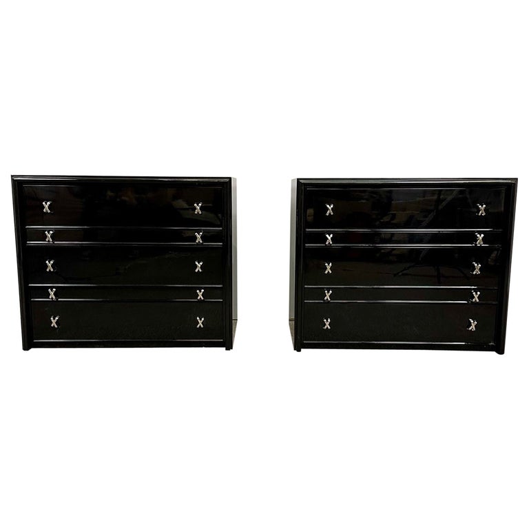 Pair Mid-Century Modern Commodes / Nightstands, Paul Frankl Style, Ebony Lacquer
